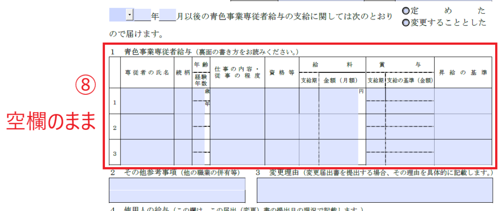 青色専従者給与の欄は空欄のまま